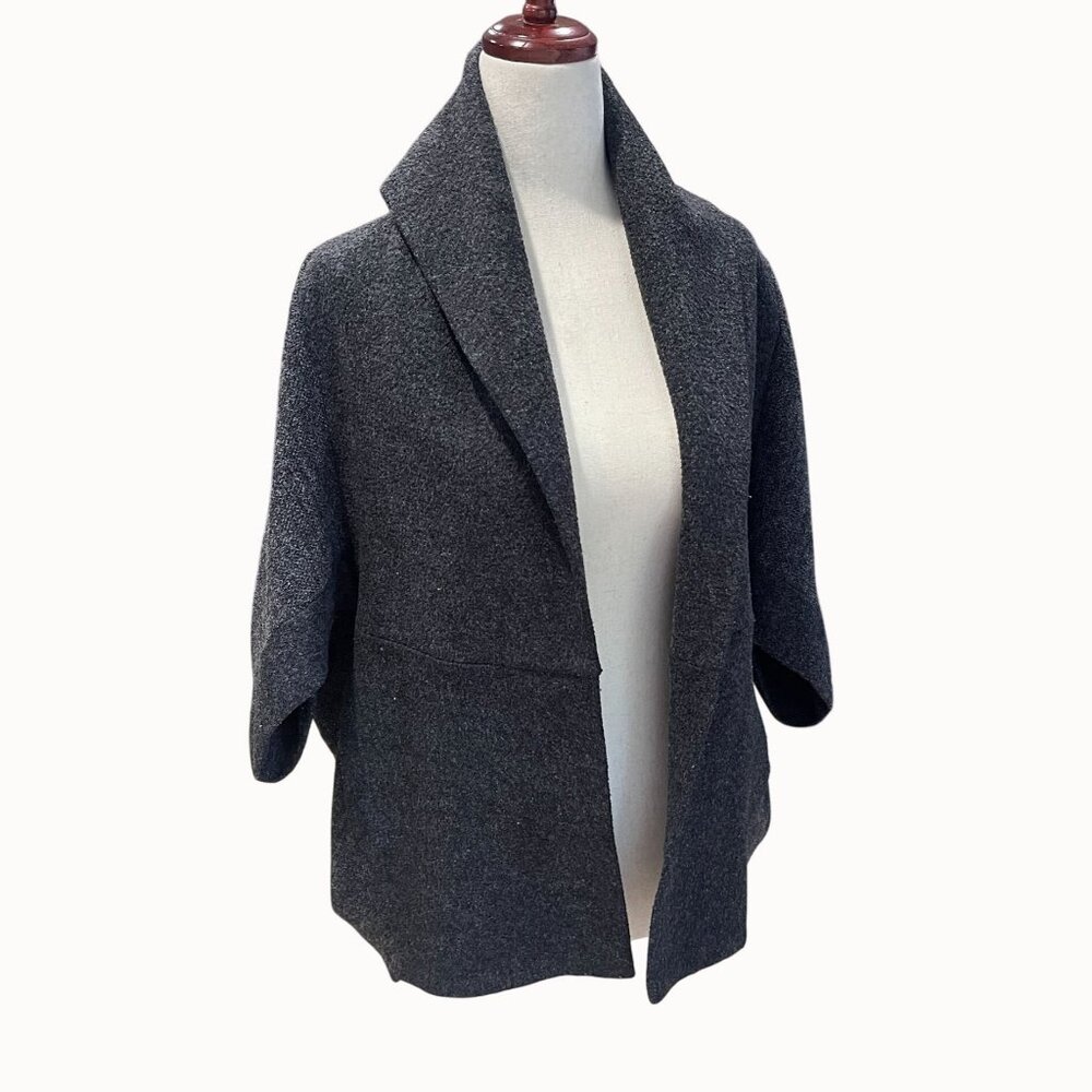 Vtg Saks Fifth Avenue Gray Origami Cocoon Open Front Fleece Wrap Jacket XS - Picture 2 of 16